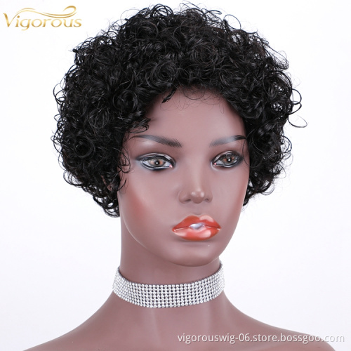 Short bob afro curly wholesale inch pixie cut wave black cheap glueless brazilian real human hair wigs black women